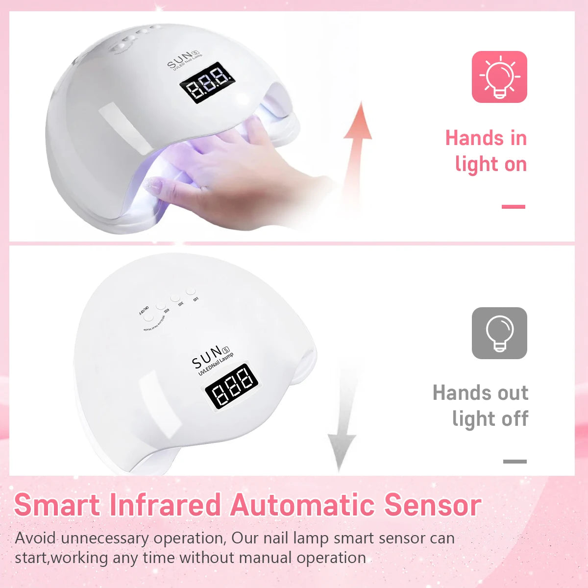 UV LED Nail Lamp 24 Leds Nail Dryer with 4 Timer Settings and Display Portable UV Lamp for Curing Gel Nail Polish
