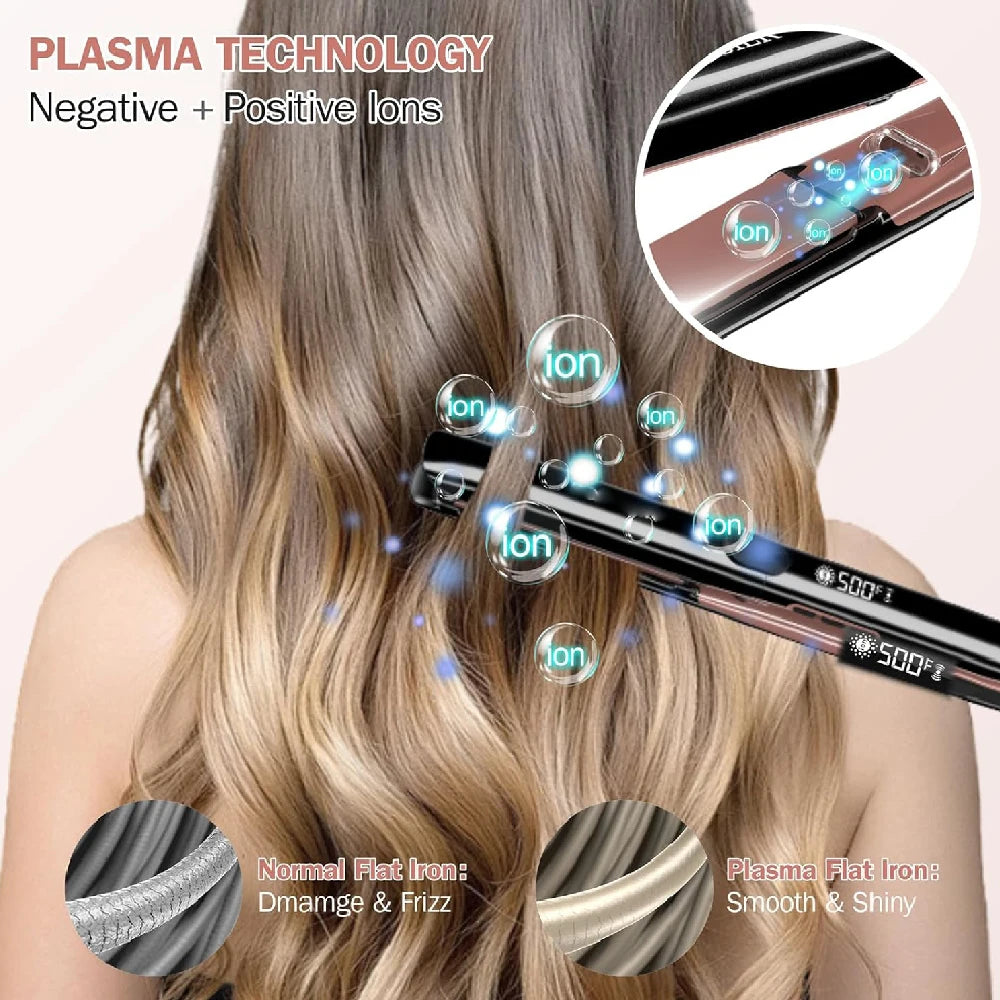 Hair Straightener 260℃ Professional High Temp Ceramic 500°F 2 in 1 Straightener Curler for Frizzy Hair Plasma Wide Flat Iron