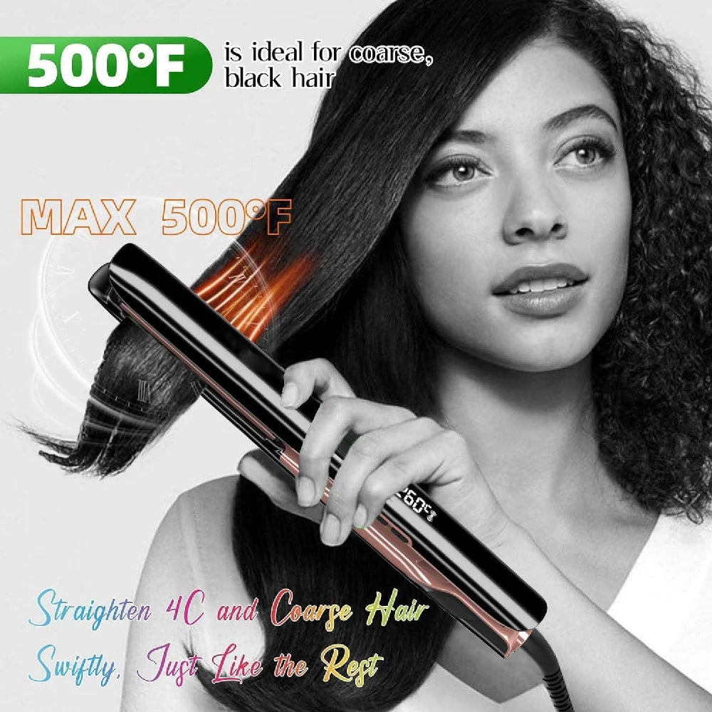 Hair Straightener 260℃ Professional High Temp Ceramic 500°F 2 in 1 Straightener Curler for Frizzy Hair Plasma Wide Flat Iron