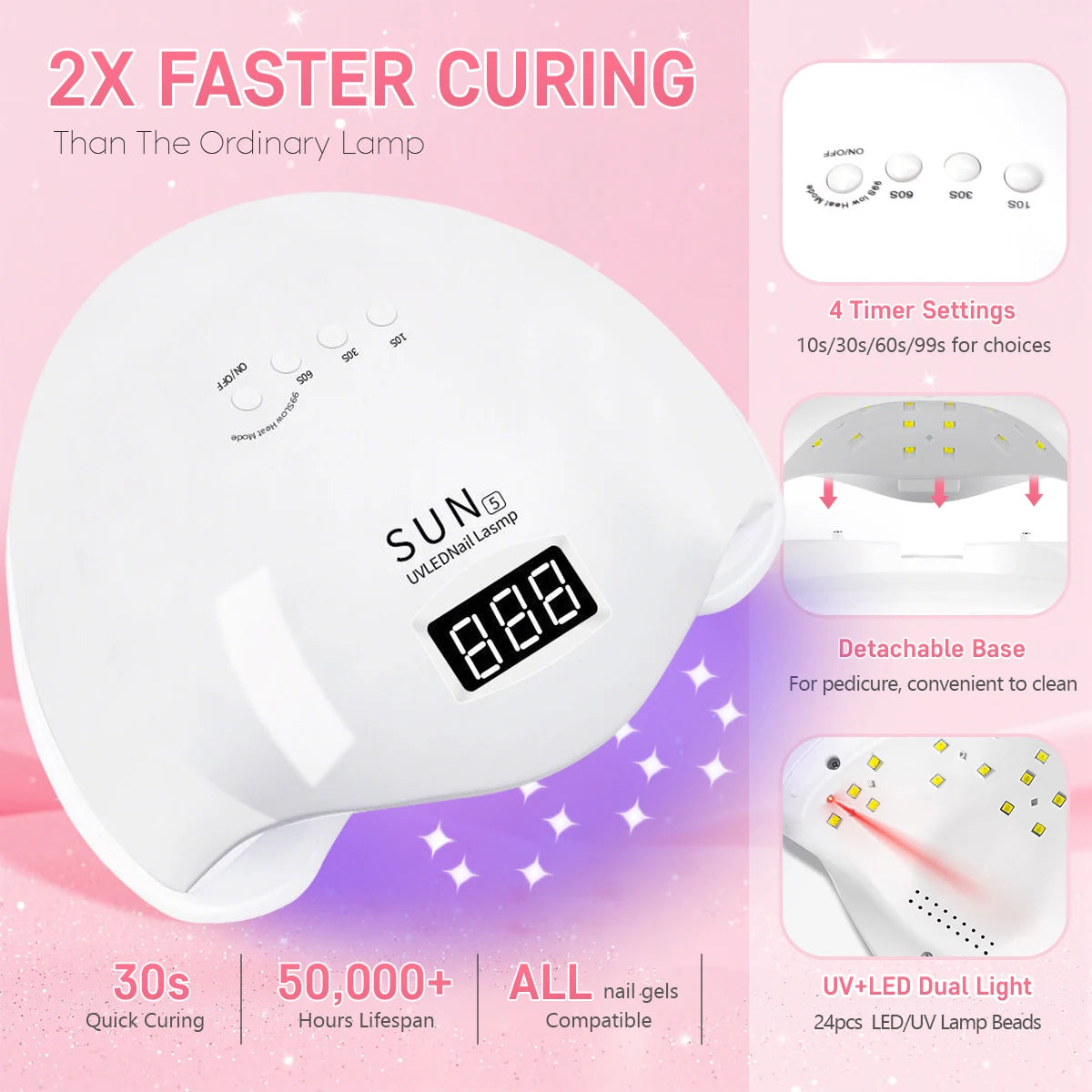 UV LED Nail Lamp 24 Leds Nail Dryer with 4 Timer Settings and Display Portable UV Lamp for Curing Gel Nail Polish