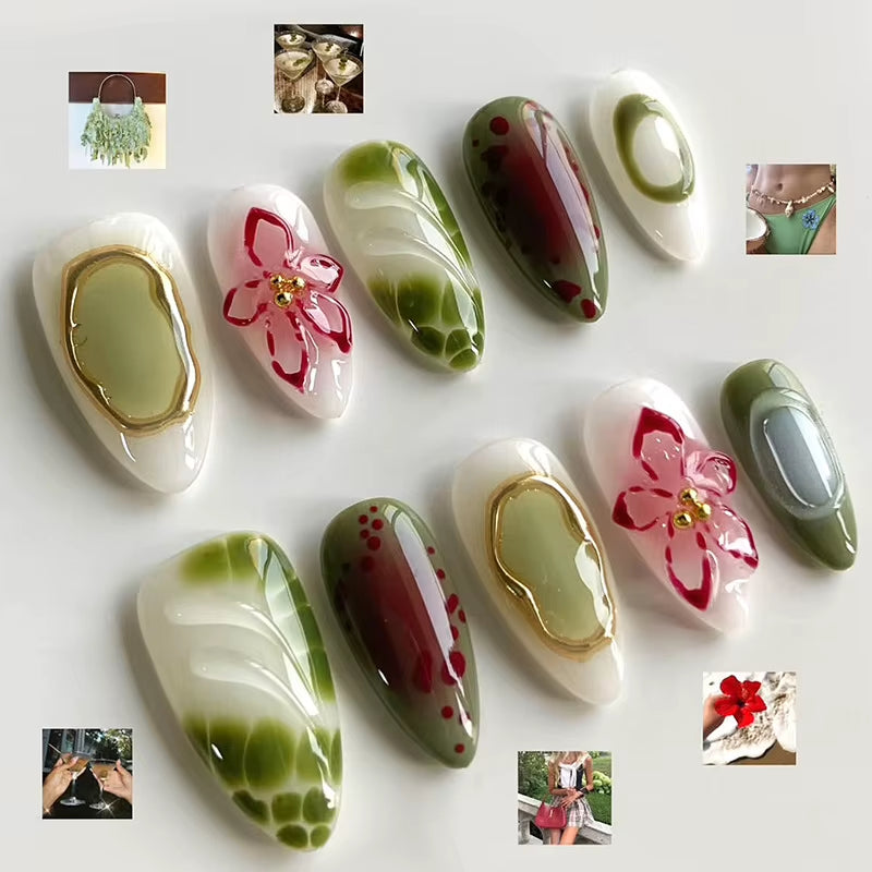 24Pcs Pink Almond False Nails Butterfly Ballet with French Design Wearable Fake Nails Simple Artificial Press on Nails Tips Art