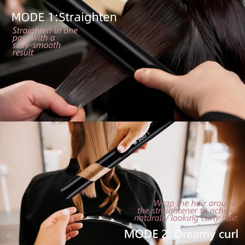Hair Straightener 260℃ Professional High Temp Ceramic 500°F 2 in 1 Straightener Curler for Frizzy Hair Plasma Wide Flat Iron