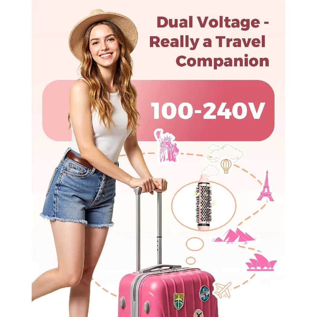 Dual Voltage Ionic Thermal Brush for Curling and Straightening 6 Temperature Settings & LED Digital Display Hot Air Styler