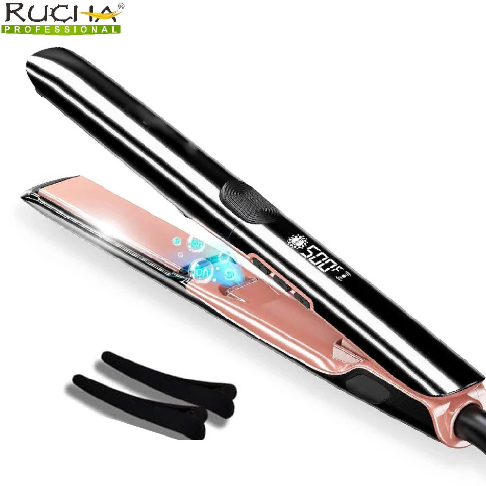 Hair Straightener 260℃ Professional High Temp Ceramic 500°F 2 in 1 Straightener Curler for Frizzy Hair Plasma Wide Flat Iron