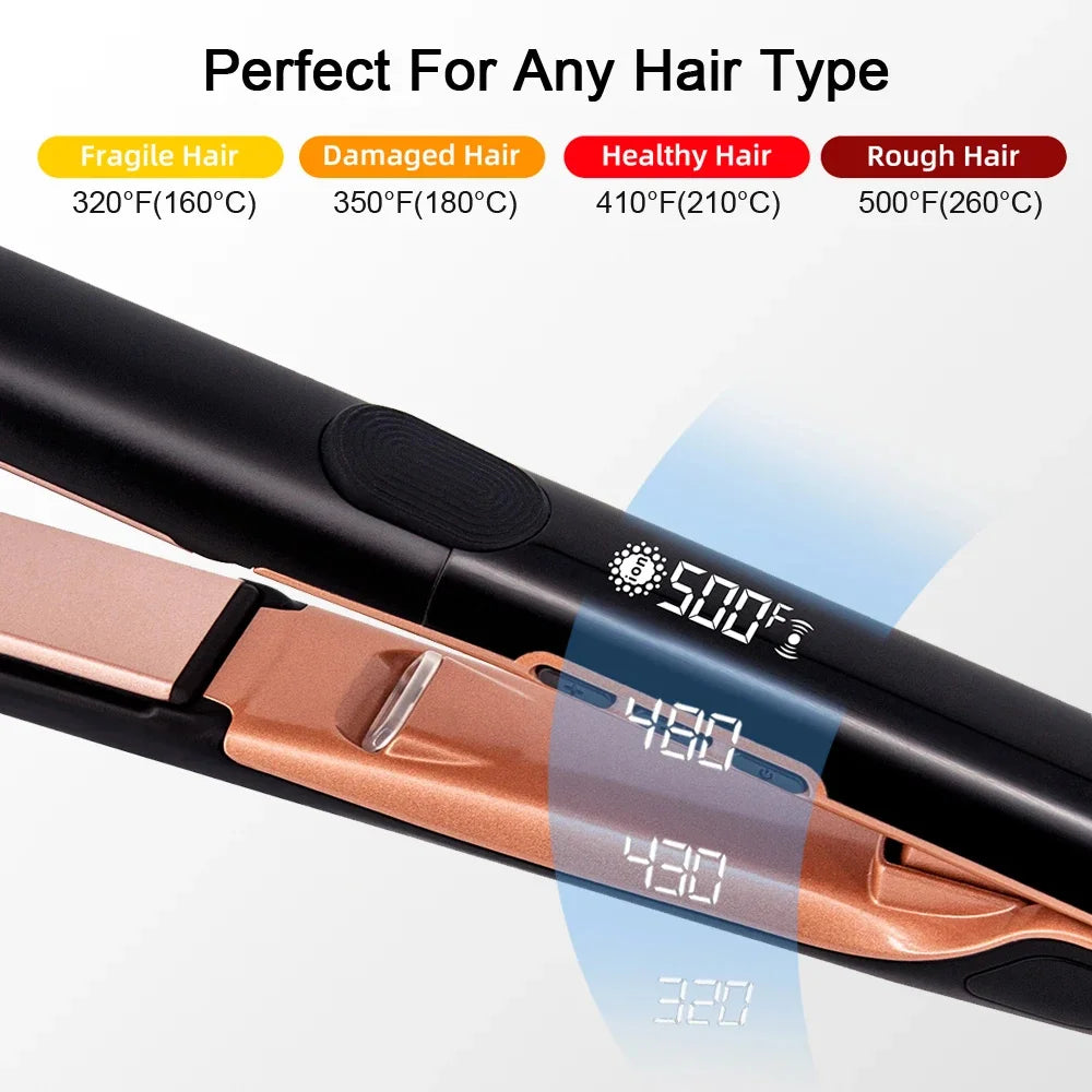 Hair Straightener 260℃ Professional High Temp Ceramic 500°F 2 in 1 Straightener Curler for Frizzy Hair Plasma Wide Flat Iron