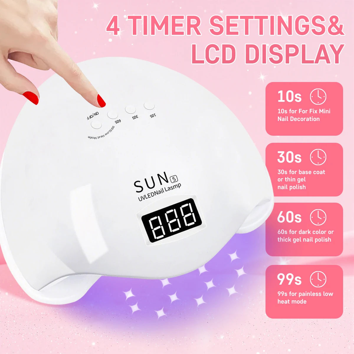 UV LED Nail Lamp 24 Leds Nail Dryer with 4 Timer Settings and Display Portable UV Lamp for Curing Gel Nail Polish