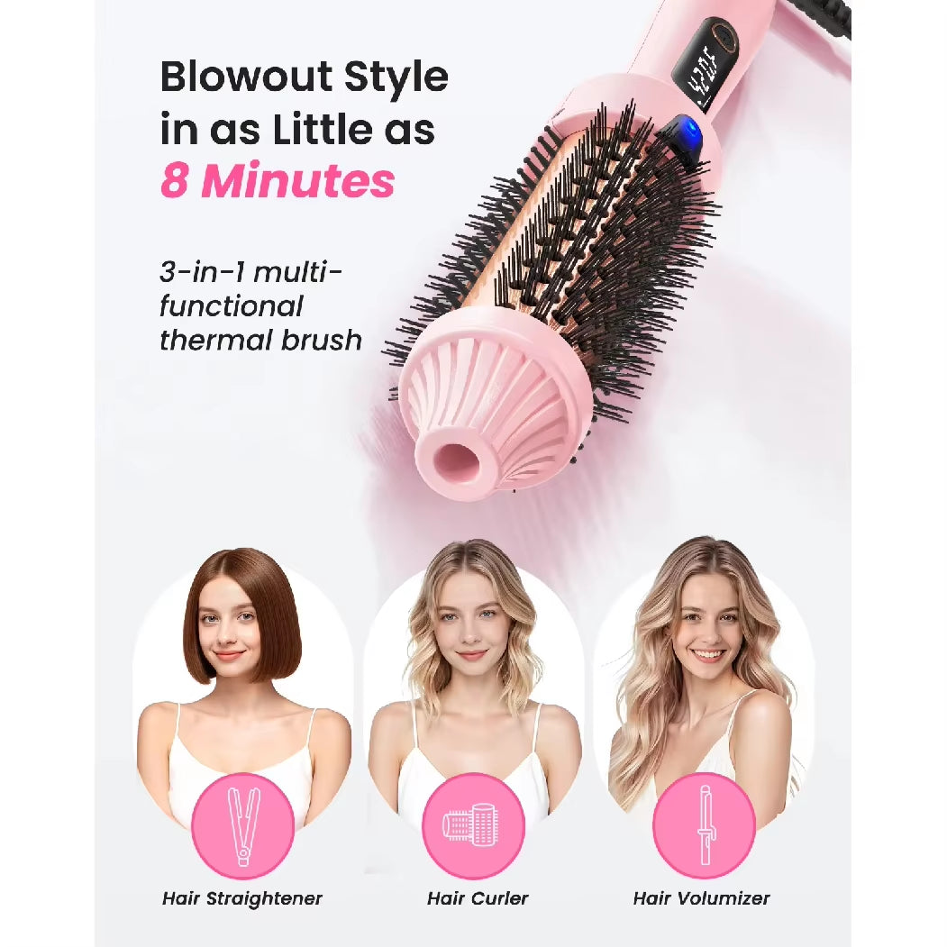 Dual Voltage Ionic Thermal Brush for Curling and Straightening 6 Temperature Settings & LED Digital Display Hot Air Styler