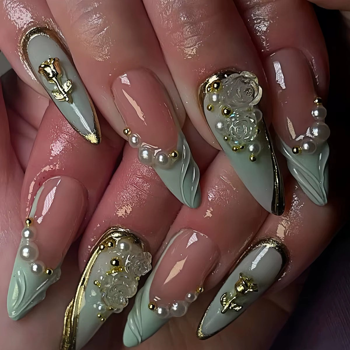 24Pcs Pink Almond False Nails Butterfly Ballet with French Design Wearable Fake Nails Simple Artificial Press on Nails Tips Art